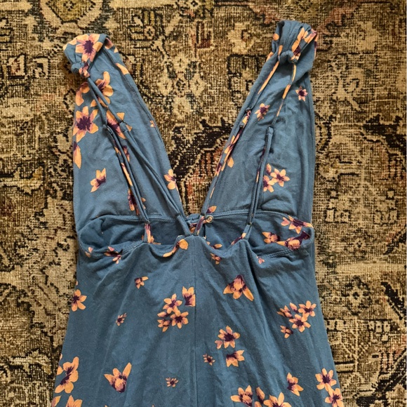 FREE PEOPLE Other Days Blue Floral Sleeveless Plunge Flowy Maxi Dress Medium - Picture 7 of 8
